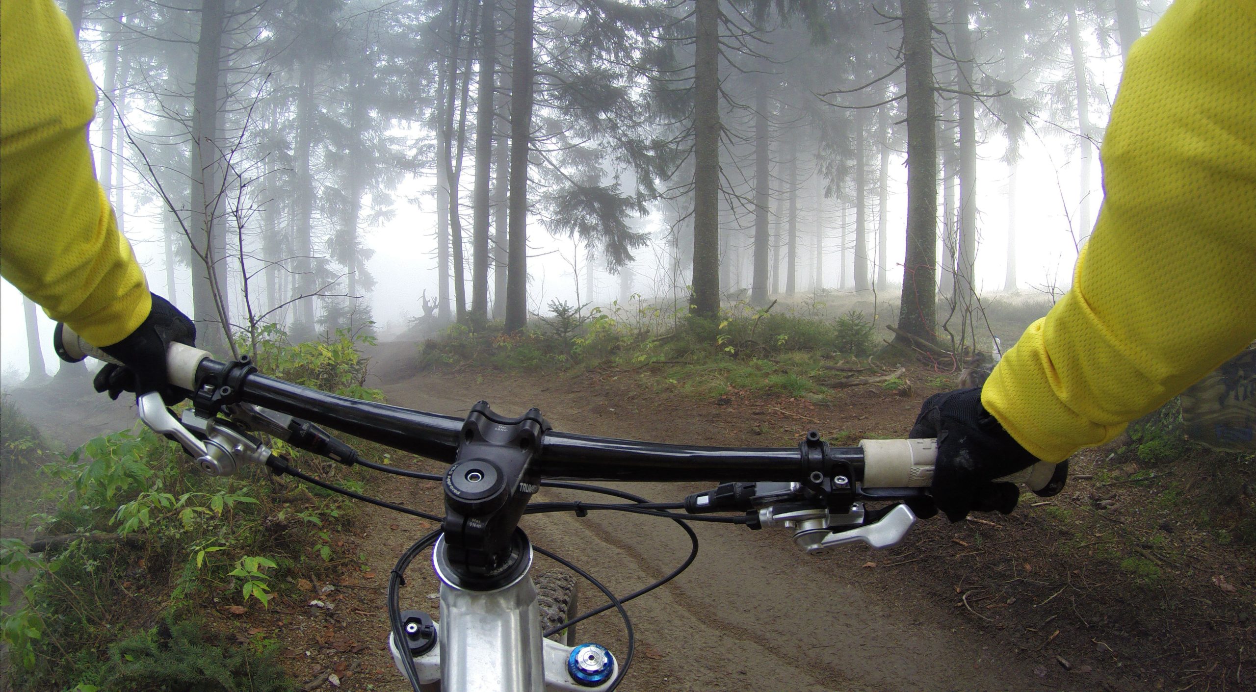 two hands on a mountain bike